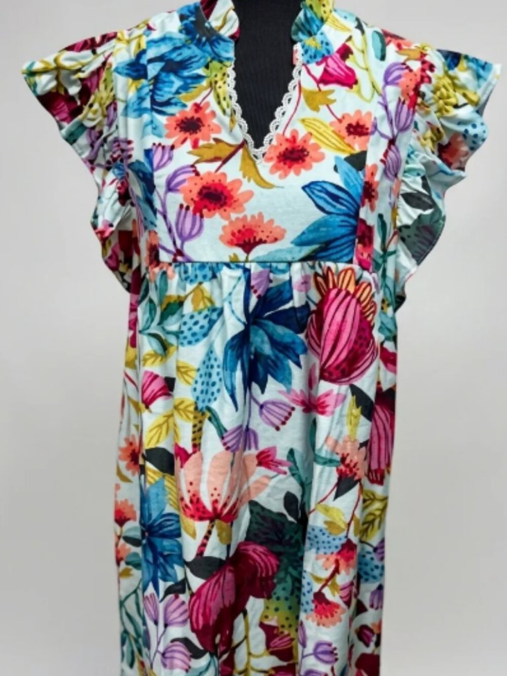Umgee Tropical Floral Ruffle Sleeve Tiered Midi Dress Sz Large MSRP $89
